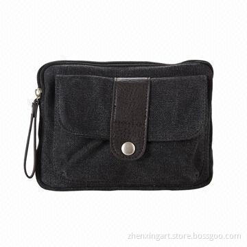 Canvas Waist Bag with Multi-pocket and PU trimming